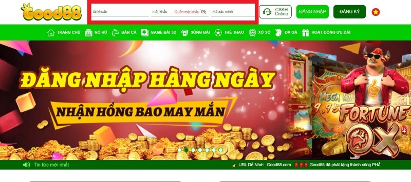 Đăng nhập Good88 trên Website